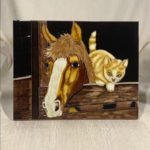 Horse & Cat Ceramic Tile - 14 x 11”
